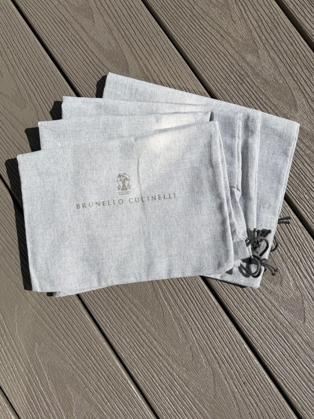 Brunello Cucinelli - 4 Gray Drawstring Dust Bags, 9”x13.5”